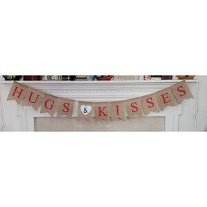 Hugs and Kisses Burlap Banner  Valentine's Day Engagement Wedding Reception NEW